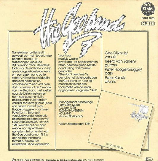 The Geo Band : She Don't Need Me (7", Single)