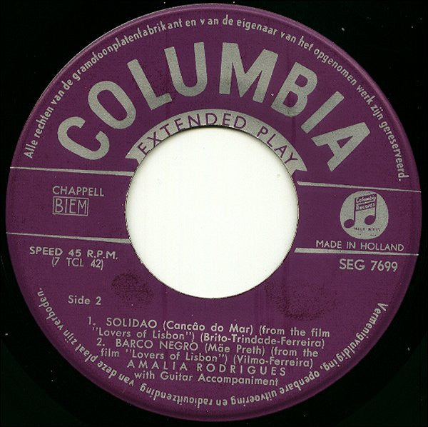 Amália Rodrigues : Amália The Beautiful - Famous Songs From Portugal (7", EP)