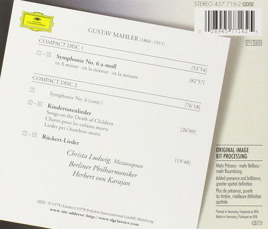 Gustav Mahler / Christa Ludwig · Berliner Philharmoniker · Herbert von Karajan : 6. Symphonie · Kindertotenlieder · Rückert-Lieder (2xCD, Comp, RM)
