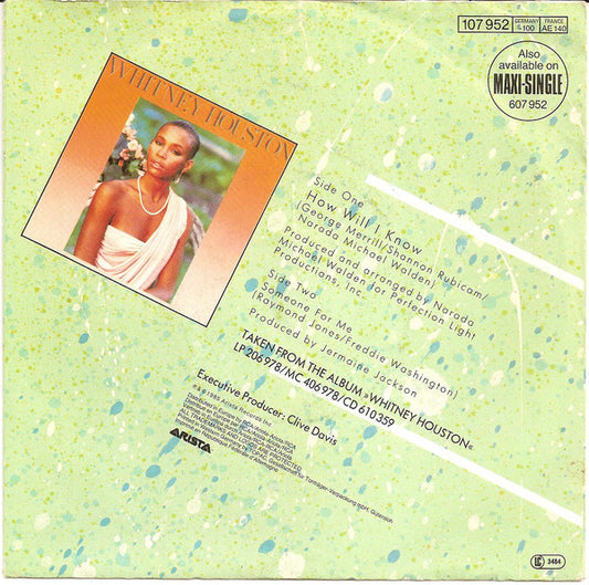Whitney Houston : How Will I Know (7", Single, RP)