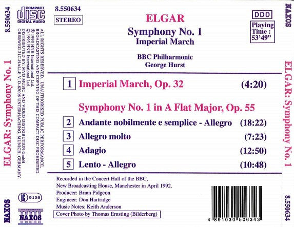 Sir Edward Elgar - BBC Philharmonic, George Hurst : Symphony No. 1, Op. 55 · Imperial March, Op. 32 (CD, Album)