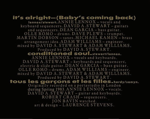 Eurythmics : It's Alright (Baby's Coming Back) (12", Maxi)