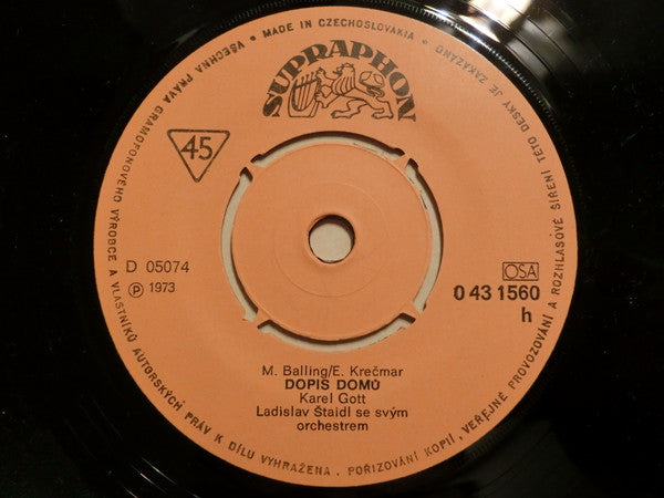 Karel Gott : Přijela Pouť / Dopis Domů (7", Mono)