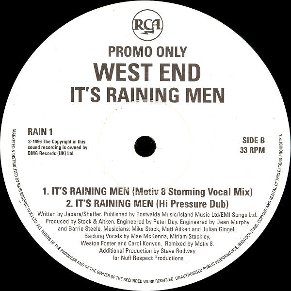 West End : It's Raining Men (12", Single, Promo)