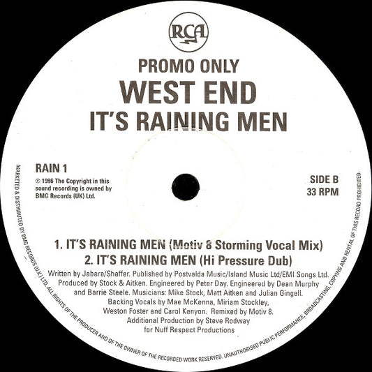 West End : It's Raining Men (12", Single, Promo)