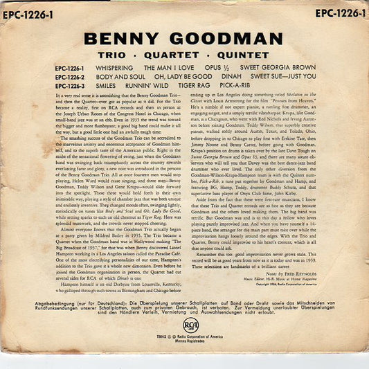 Benny Goodman Trio - The Benny Goodman Quartet - The Benny Goodman Quintet : Benny Goodman Trio-Quartet-Quintet (7", EP)