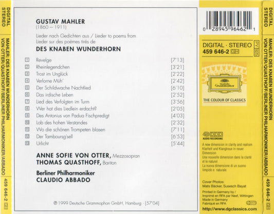 Gustav Mahler - Anne Sofie von Otter, Thomas Quasthoff, Berliner Philharmoniker, Claudio Abbado : Des Knaben Wunderhorn (CD, Album)