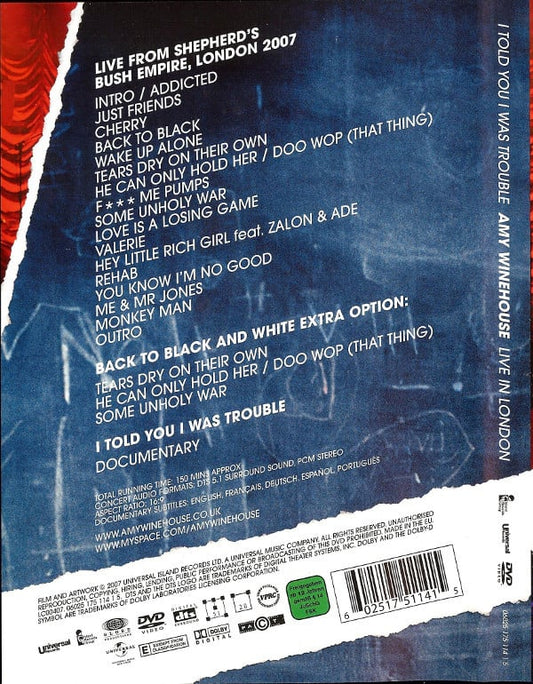 Amy Winehouse : I Told You I Was Trouble - Live In London (DVD-V, Multichannel, PAL)
