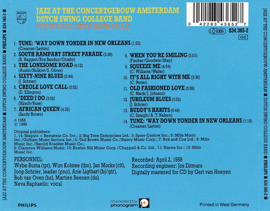 The Dutch Swing College Band Featuring Neva Raphaello : Jazz At The Concertgebouw Amsterdam (CD, Album, RE)