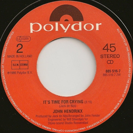 John Hendrikx : Cry Softly, Lonely One (7")
