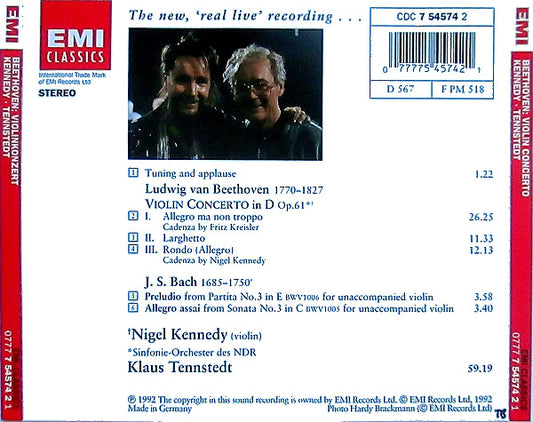 Ludwig van Beethoven, Nigel Kennedy, NDR Sinfonieorchester, Klaus Tennstedt : Beethoven: Violin Concerto (CD, Album, Son)