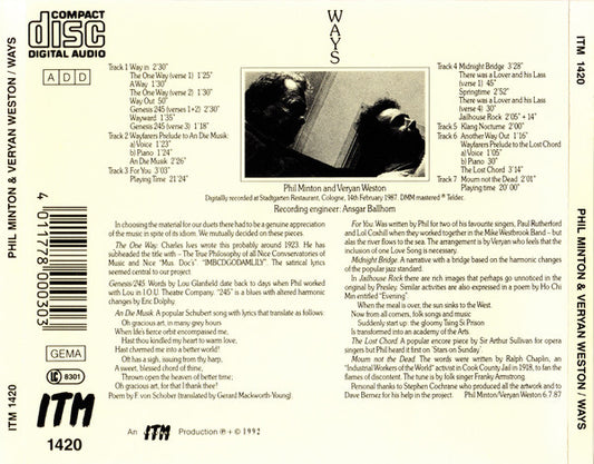 Phil Minton And Veryan Weston : Ways (CD, Album)