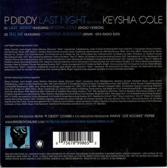 P. Diddy Featuring Keyshia Cole : Last Night (CD, Single)