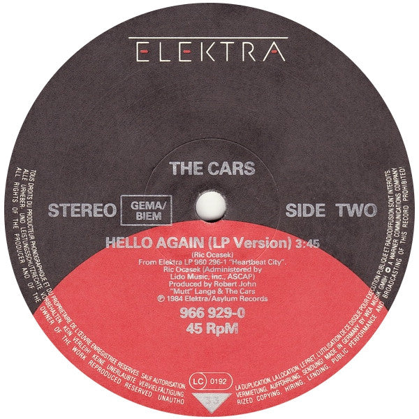 The Cars : Hello Again (Special 12 Inch Remix By Arthur Baker) (12", Maxi)