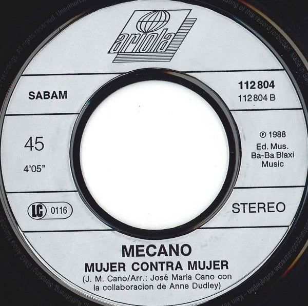 Mecano : Hijo De La Luna / Mujer Contra Mujer (7", Single)