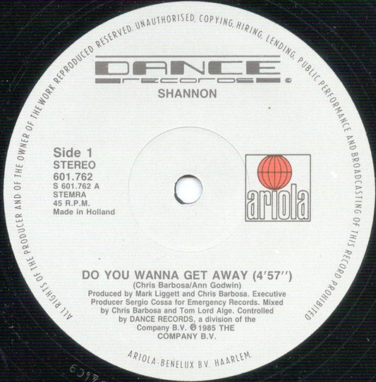 Shannon : Do You Wanna Get Away (12")