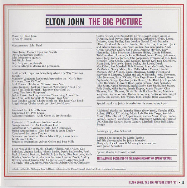 Elton John : The Big Picture (CD, Album, DAD)