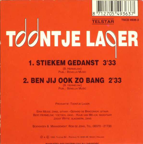 Toontje Lager : Stiekem Gedanst / Ben Jij Ook Zo Bang (CD, Single)