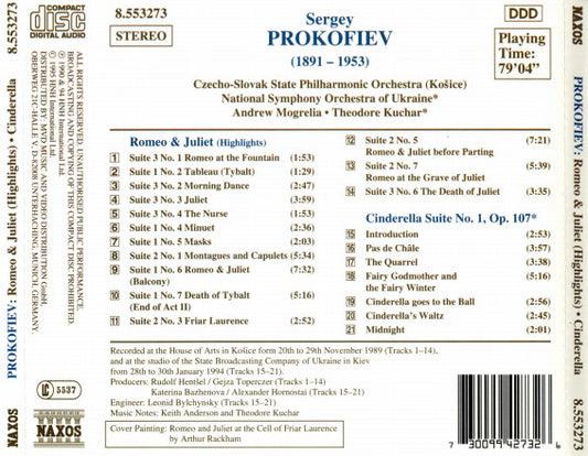 Sergei Prokofiev : Andrew Mogrelia, Slovak State Philharmonic Orchestra, Košice / Theodore Kuchar, National Symphony Orchestra Of Ukraine : Romeo & Juliet (Highlights) • Cinderella (CD, Album)