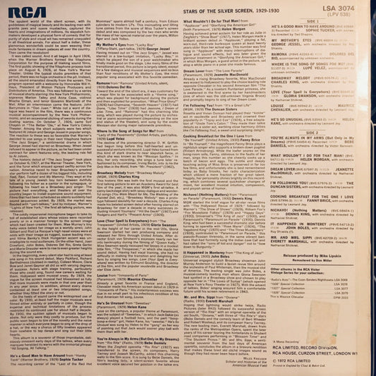 Various : Stars Of The Silver Screen, 1929-1930 (LP, Comp, Mono, RE)
