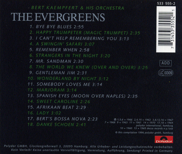 Bert Kaempfert & His Orchestra : The Evergreens (CD, Comp)