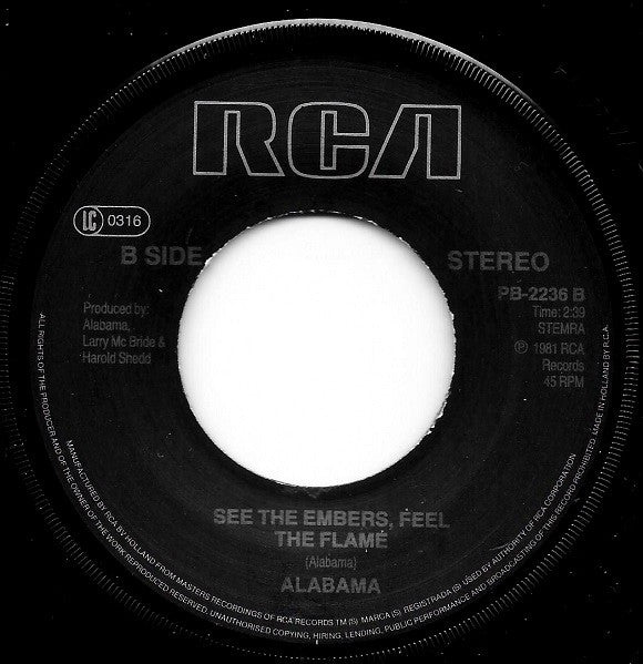 Alabama : Feels So Right (7", Single)