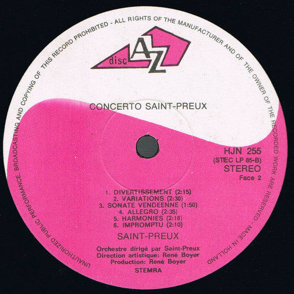 Saint-Preux : Concerto Saint-Preux (LP)