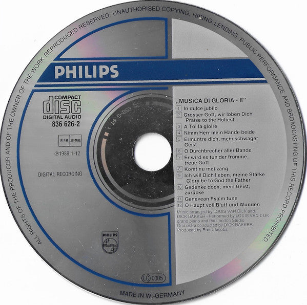 Louis Van Dijk & Dick Bakker Orchestra : Musica Di Gloria Volume II (CD, Album)