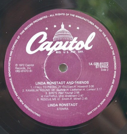 Linda Ronstadt : Linda Ronstadt And Friends (LP, Album, RE)