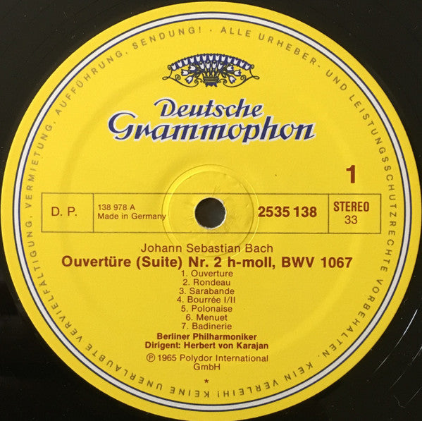 Johann Sebastian Bach - Berliner Philharmoniker, Herbert Von Karajan : Orchestersuiten Nr. 2, H-moll, Nr. 3, D-dur (LP)