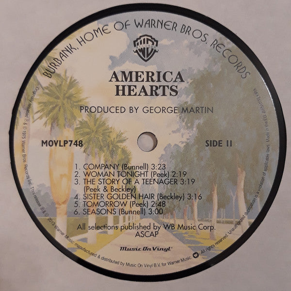 America (2) : Hearts (LP, Album, RE, 180)
