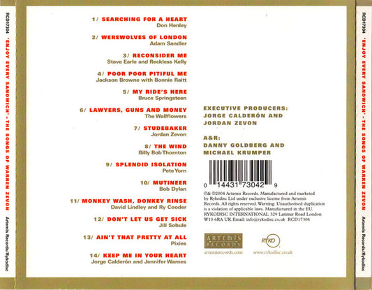Various : 'Enjoy Every Sandwich' - The Songs Of Warren Zevon (CD, Album)