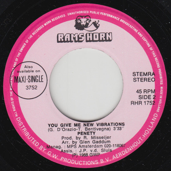 Penety : You Give Me New Vibrations (7", Single)