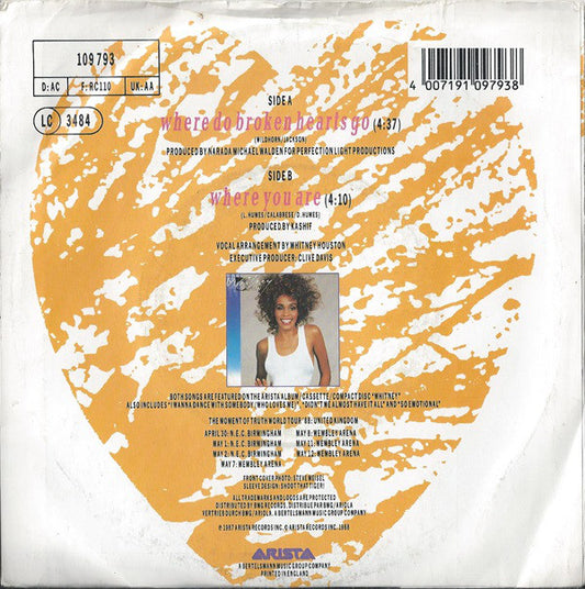 Whitney Houston : Where Do Broken Hearts Go (7", Single, Mat)