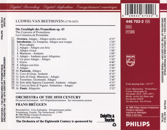 Ludwig van Beethoven, Orchestra Of The 18th Century, Frans Brüggen : Die Geschöpfe Des Prometheus = The Creatures Of Prometheus = Les Créatures De Prométhée (CD, Album)