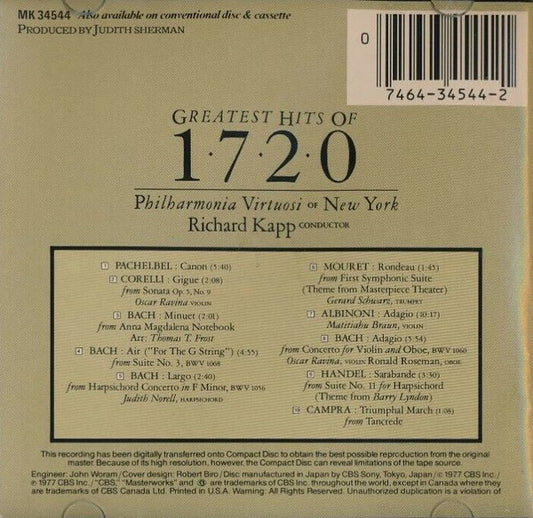 Philharmonia Virtuosi, Richard Kapp : Greatest Hits Of 1720 (CD, Album, RE)
