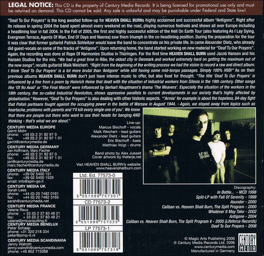 Heaven Shall Burn : Deaf To Our Prayers (CD, Album, Promo)