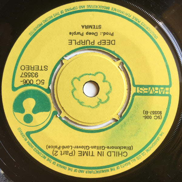 Deep Purple : Child In Time (7", Single, Yel)
