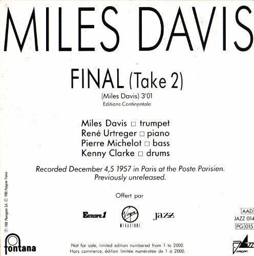 Miles Davis : Final (Take 2) (CD, Single, Ltd, Promo, car)