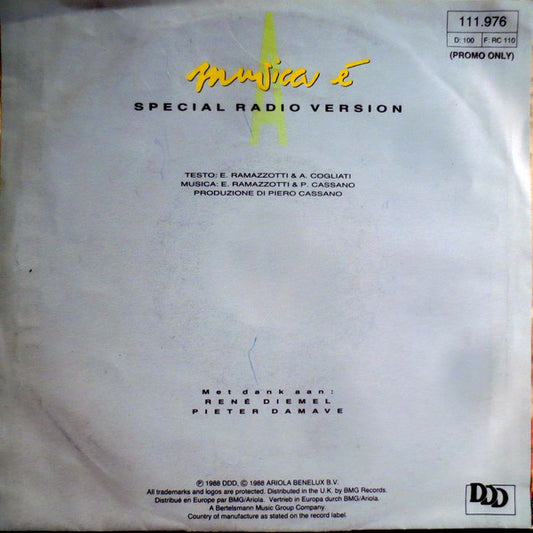 Eros Ramazzotti : Musica È (7", Single, Promo)