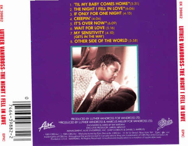 Luther Vandross : The Night I Fell In Love (CD, Album, RE)