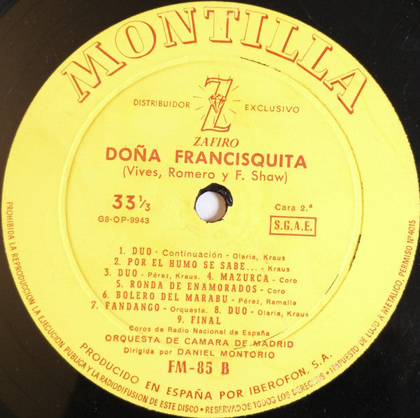 Amadeo Vives, Federico Romero y Guillermo Fernández-Shaw : Doña Francisquita (LP, Album, Mono)