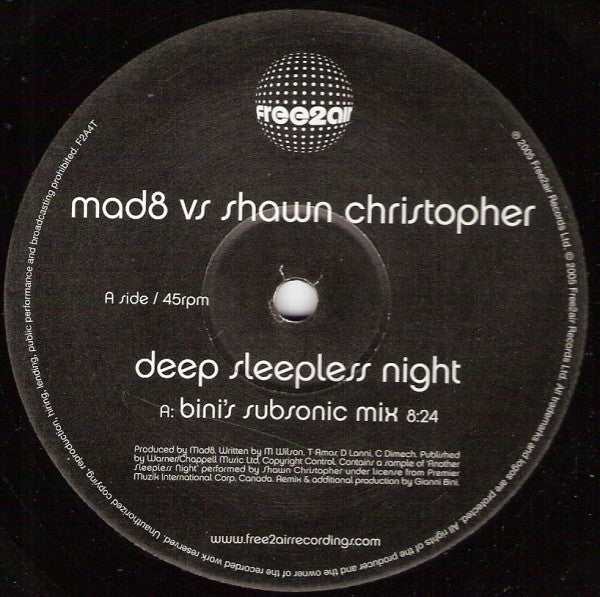 Mad8 vs Shawn Christopher : Deep Sleepless Night (12")