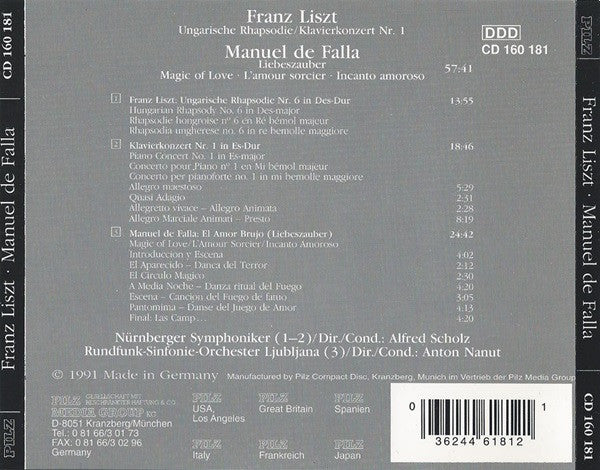 Franz Liszt / Manuel De Falla : Ungarische Rhapsodie / Klavierkonzert Nr. 1 / Liebeszauber (CD, Comp)