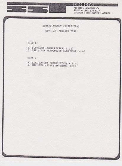 Always August : Geography (12", Advance, TP)