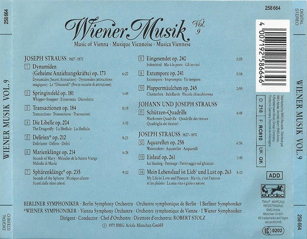 Robert Stolz, Johann Strauss Jr., Josef Strauß : Wiener Musik Vol. 9 (CD, Album, RE, RM)