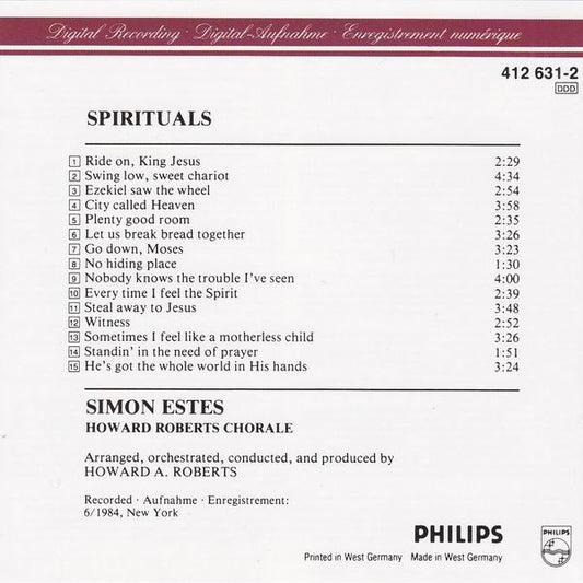 Simon Estes : Spirituals (CD, Album, RP)