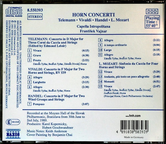Georg Philipp Telemann • Antonio Vivaldi • Georg Friedrich Händel • Leopold Mozart, Zdeněk Tylšar • Bedřich Tylšar, Zdeněk Divoký • Jindřich Petráš, Capella Istropolitana, František Vajnar : Horn Concerti (CD, Album)