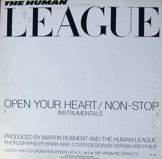 The Human League : Open Your Heart / Non-Stop (12")