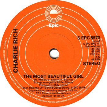 Charlie Rich : The Most Beautiful Girl (7", Single, RE)